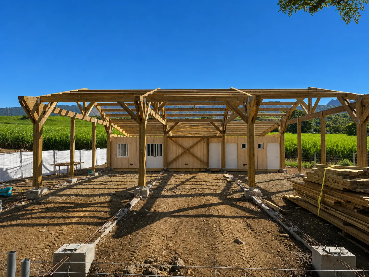 salle de réception du ruisseau façade bâtiment structure bois