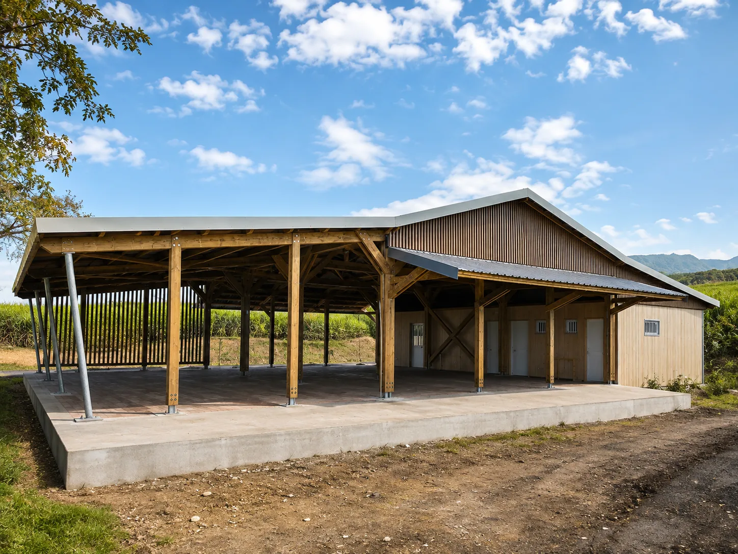 salle de réception du ruisseau charpente bois vue d'ensemble Saint-Louis